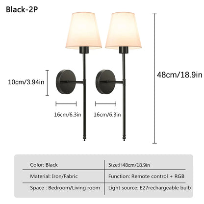 2-Piece USB Rechargeable Fabric Decorative Wall Light with RGB Bulbs, Remote Control, and Dimmable Features for Home Decor