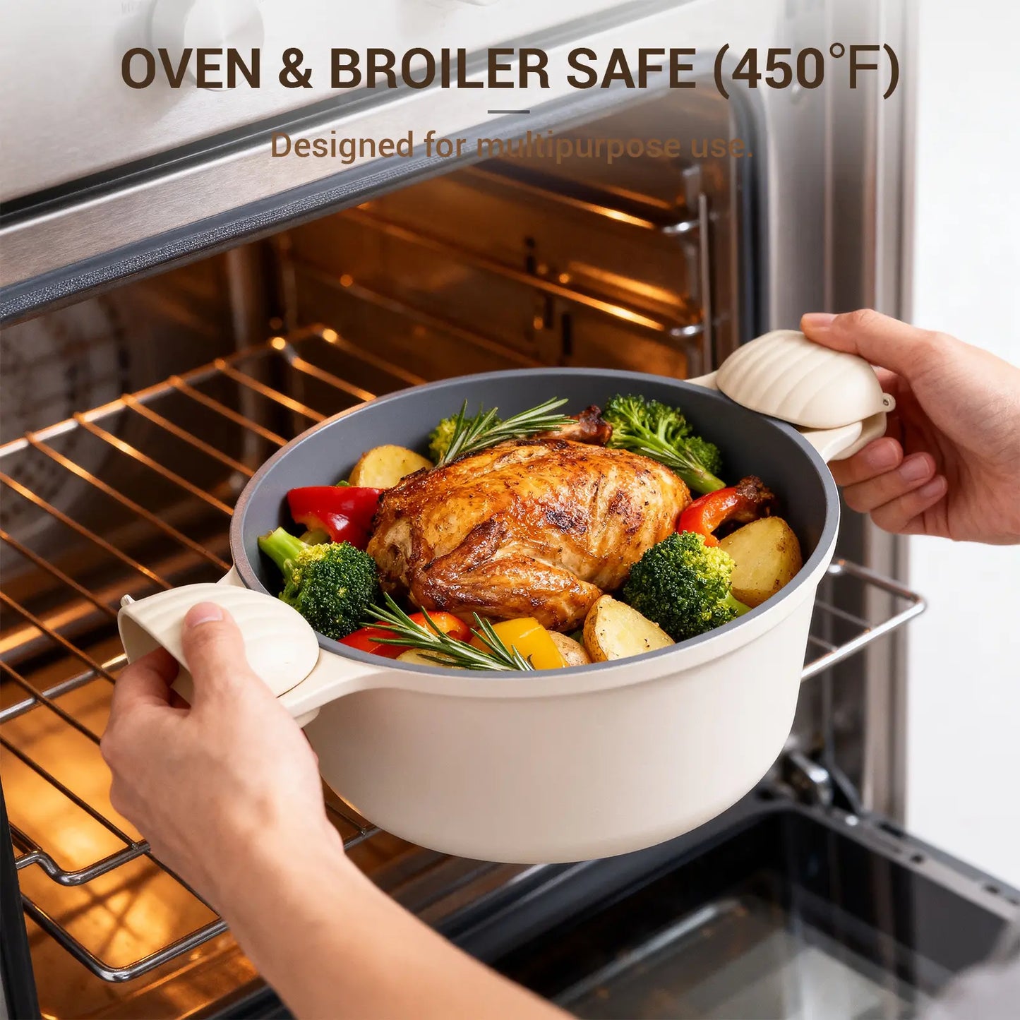 Ammeloo 8-Piece Ceramic Non-Stick Stock Pot Set with Lid, 4.5 Qt, Versatile Soup Pot for All Stoves, Dishwasher Safe, Oven and Induction Compatible, PFOA and PFAS Free, Stackable Design with Aluminum Handles
