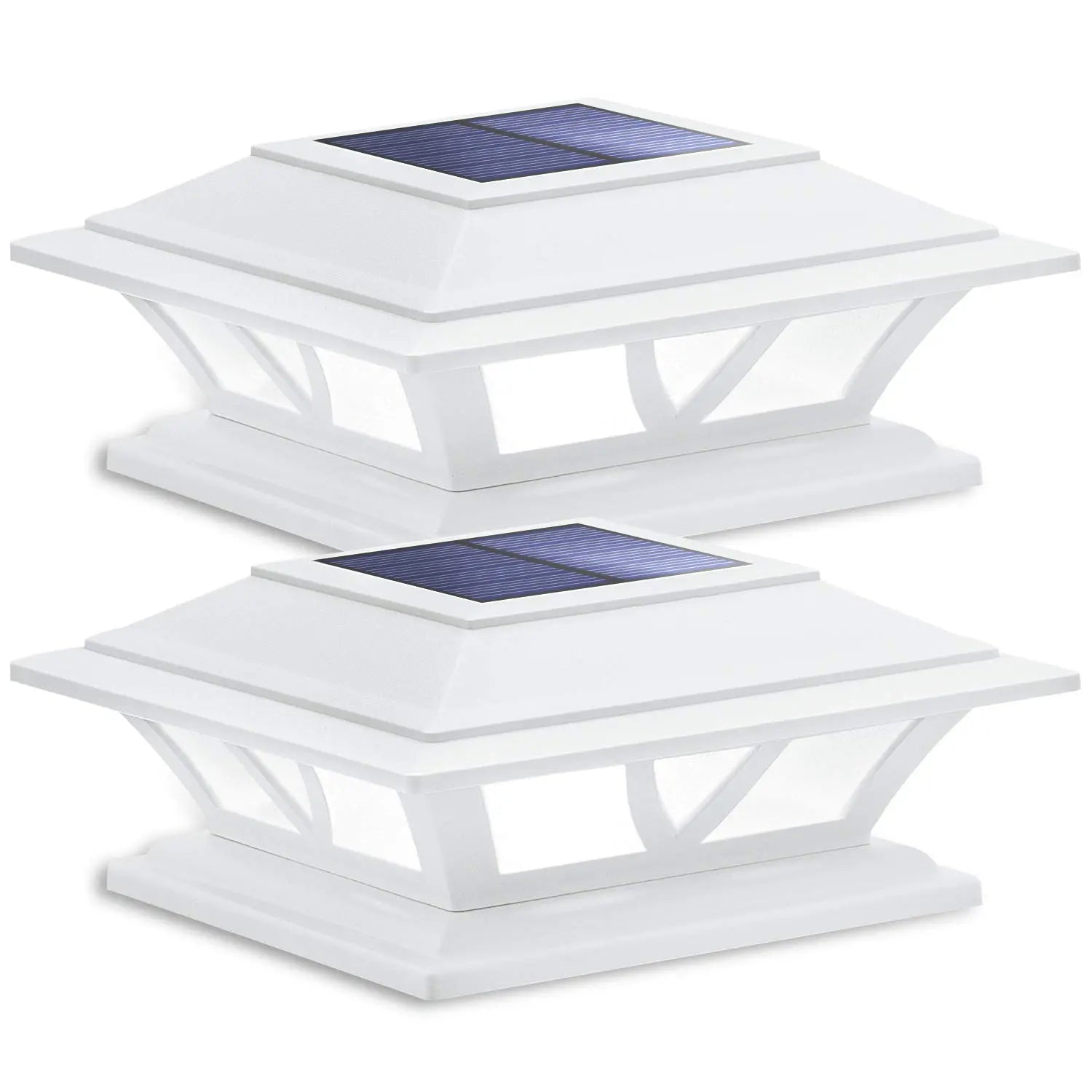 Siedinlar Waterproof Solar Post Cap Lights with Dual Mode Warm/Cool White LED, Suitable for 4x4, 5x5, and 6x6 Wood/Vinyl Posts for Fence, Deck, Railing, Patio, and Backyard Decor, Black/White (2-Pack)