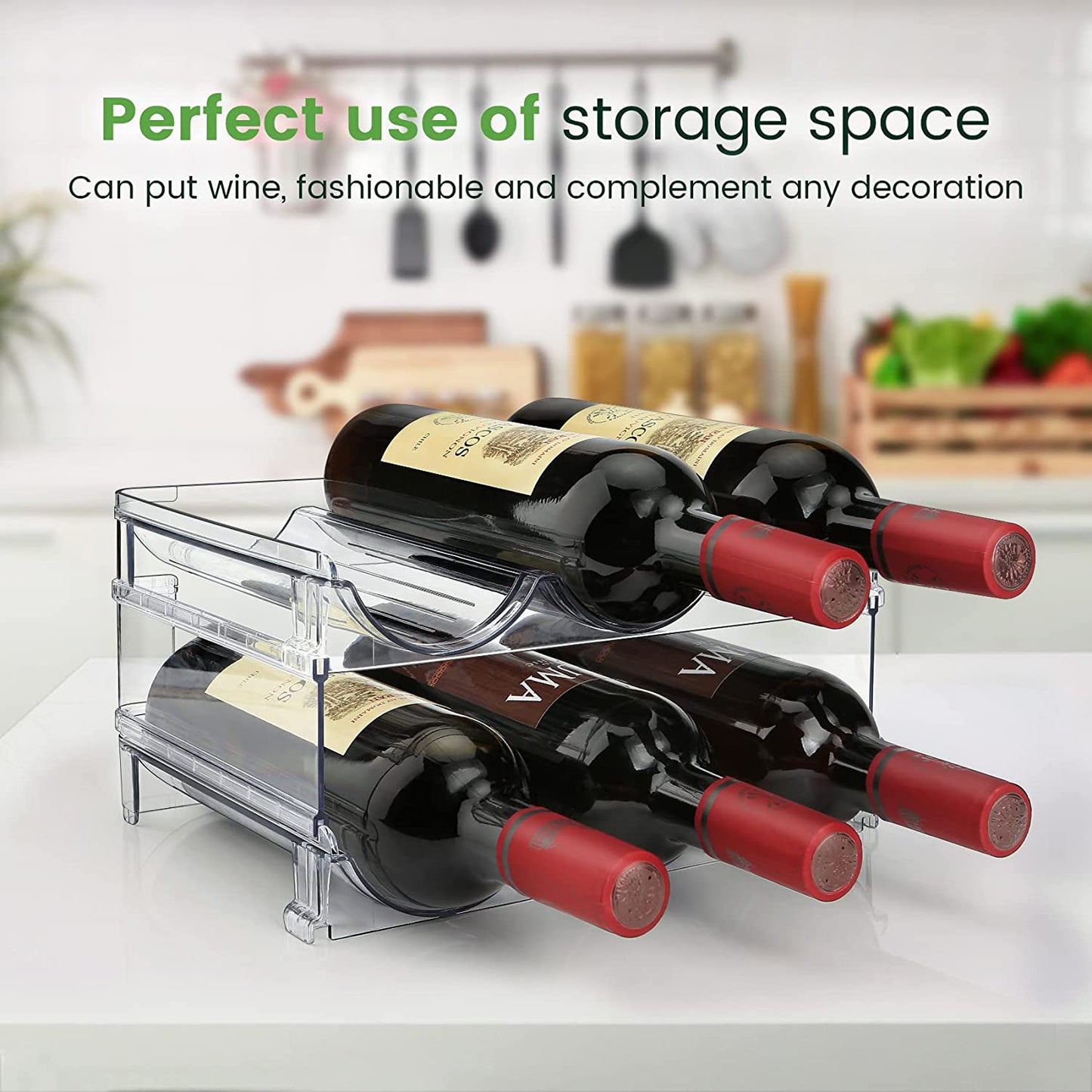 Water Bottle Storage Organizer Set - Stackable Cabinet Rack for Efficient Water Bottle Organization (2 Packs)
