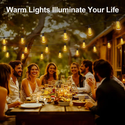 Solar-Powered Outdoor LED String Lights with Remote Control - Available in 30m and 10m Lengths, Featuring Dimmable ST38 Bulbs, IP65 Waterproof Rating, Energy-Efficient, and Shatter-Resistant Design