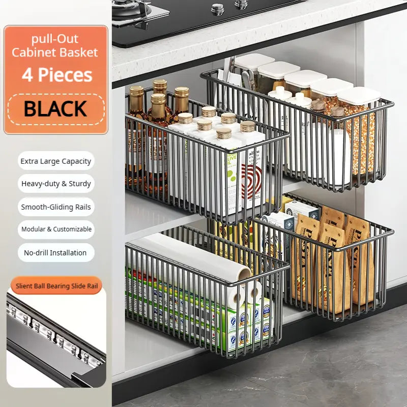 Pull-Out Cabinet Organizer Basket for Under-Sink Storage - Space-Saving Solution for Kitchen Cabinets - Clearance Sale