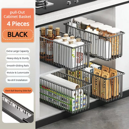 Pull-Out Cabinet Organizer Basket for Under-Sink Storage - Space-Saving Solution for Kitchen Cabinets - Clearance Sale
