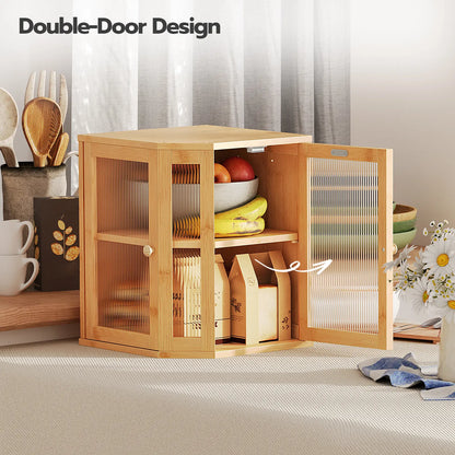 HOOBRO Large Capacity 2-Tier Bamboo Bread Box with Dual Rippled Acrylic Doors for Kitchen Countertop Storage