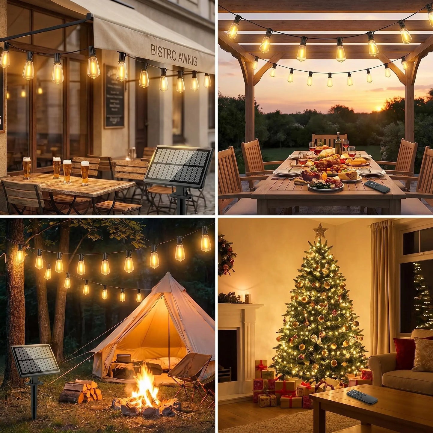 Solar-Powered Outdoor LED String Lights with Remote Control - Available in 30m and 10m Lengths, Featuring Dimmable ST38 Bulbs, IP65 Waterproof Rating, Energy-Efficient, and Shatter-Resistant Design