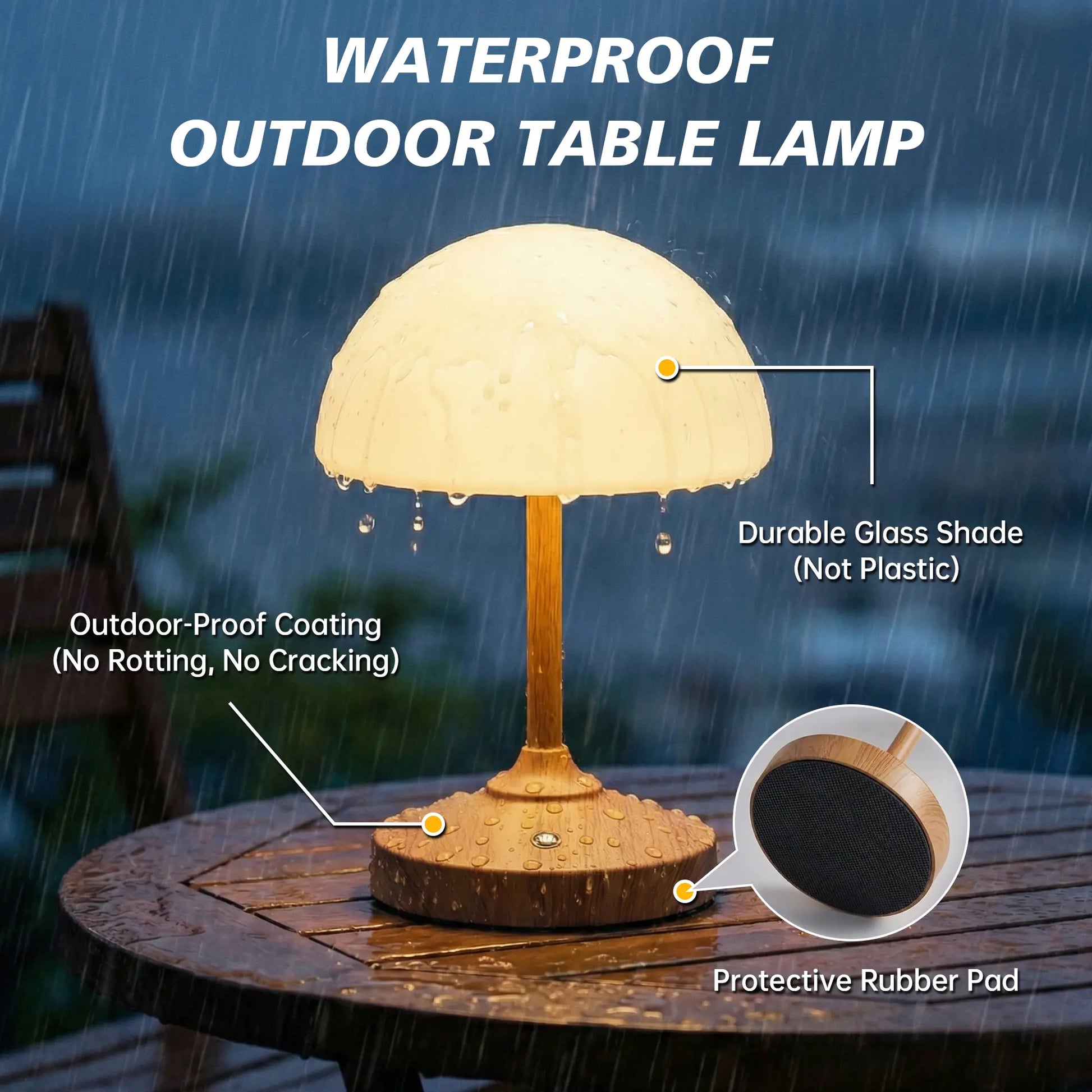 Dawnwake Cordless Rechargeable Mushroom Lamp with Touch Control, Waterproof Shower Light, Dimmable LED Night Light, 4000mAh USB Battery