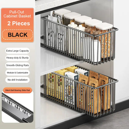 Pull-Out Cabinet Organizer Basket for Under-Sink Storage - Space-Saving Solution for Kitchen Cabinets - Clearance Sale
