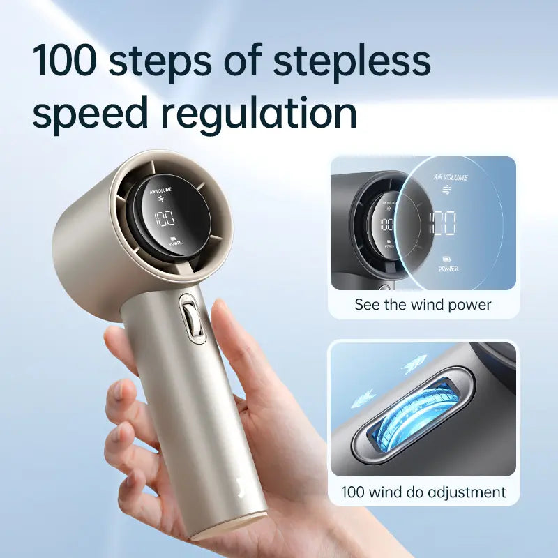 JISULIFE Pro1S Handheld Fan - 5000mAh Rechargeable, Metal Construction, Digital Display, Turbo 9 M/S Airflow, 3-15 Hours Cooling, USB Fast Charging for Travel and Outdoor Use