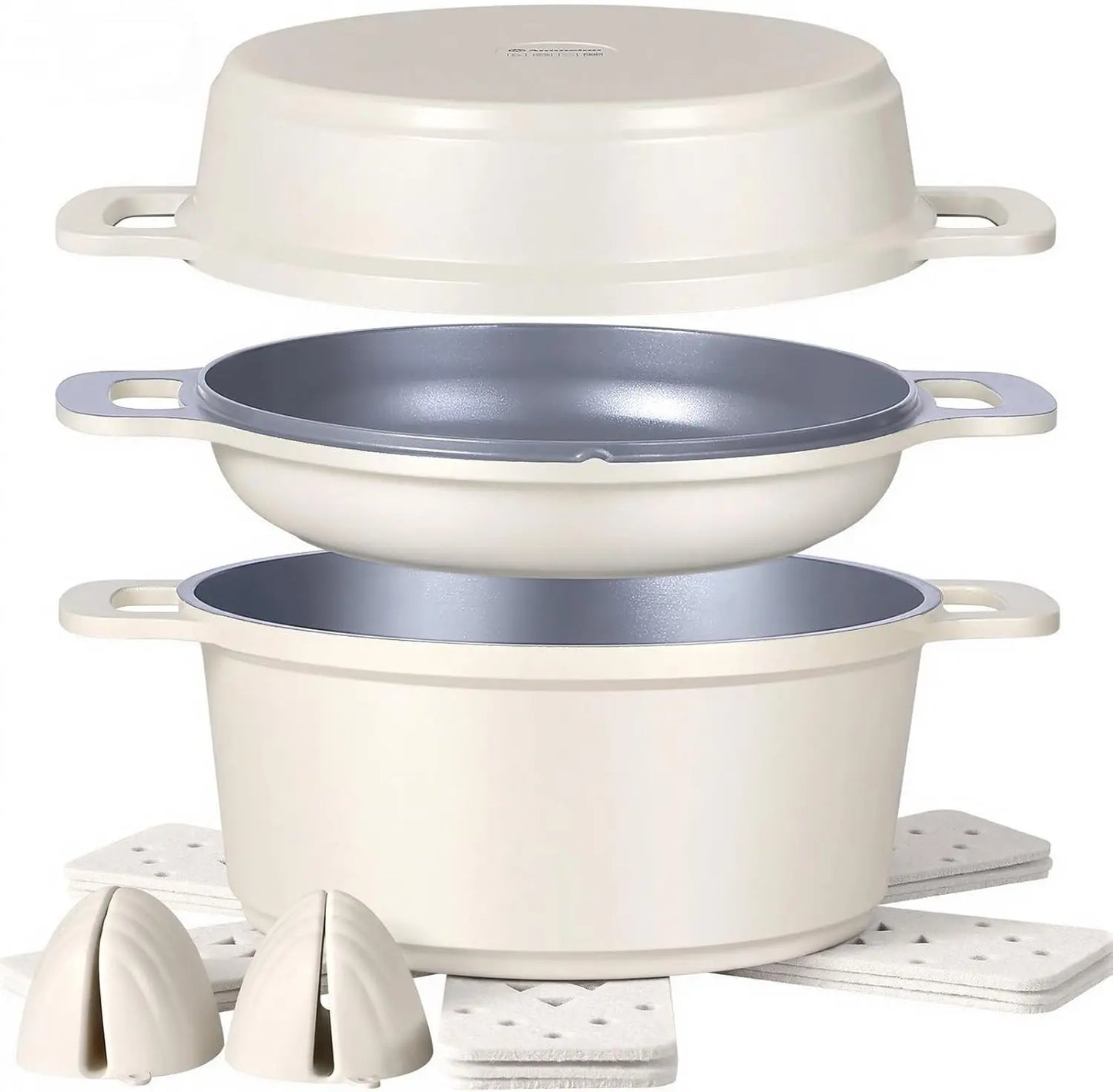 Ammeloo 8-Piece Ceramic Non-Stick Stock Pot Set with Lid, 4.5 Qt, Versatile Soup Pot for All Stoves, Dishwasher Safe, Oven and Induction Compatible, PFOA and PFAS Free, Stackable Design with Aluminum Handles