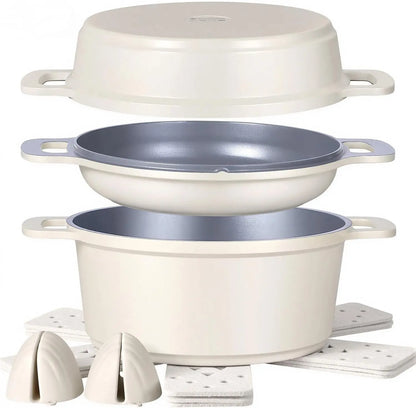 Ammeloo 8-Piece Ceramic Non-Stick Stock Pot Set with Lid, 4.5 Qt, Versatile Soup Pot for All Stoves, Dishwasher Safe, Oven and Induction Compatible, PFOA and PFAS Free, Stackable Design with Aluminum Handles