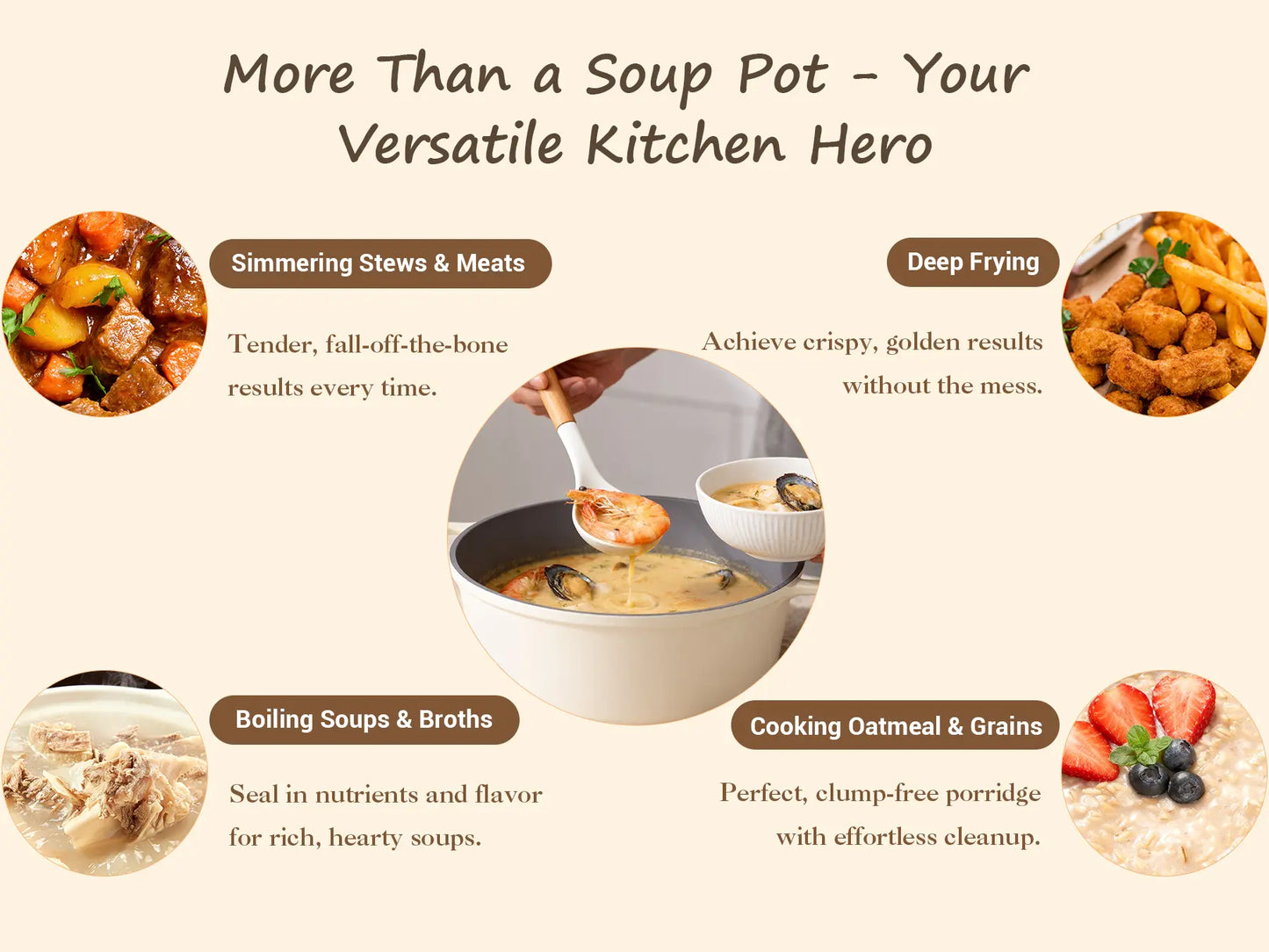 Ammeloo 8-Piece Ceramic Non-Stick Stock Pot Set with Lid, 4.5 Qt, Versatile Soup Pot for All Stoves, Dishwasher Safe, Oven and Induction Compatible, PFOA and PFAS Free, Stackable Design with Aluminum Handles
