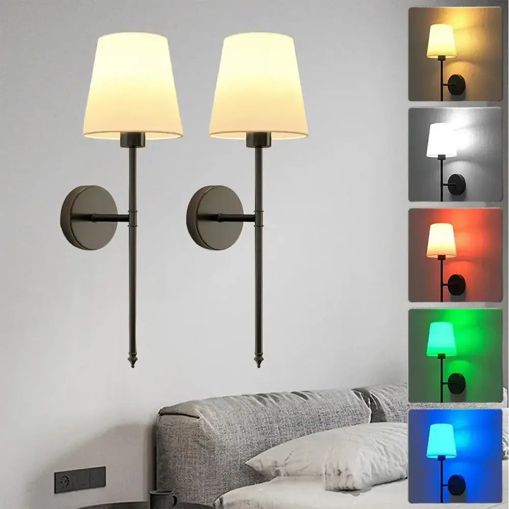 2-Piece USB Rechargeable Fabric Decorative Wall Light with RGB Bulbs, Remote Control, and Dimmable Features for Home Decor