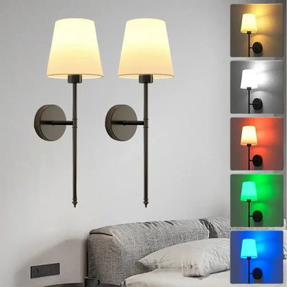 2-Piece USB Rechargeable Fabric Decorative Wall Light with RGB Bulbs, Remote Control, and Dimmable Features for Home Decor