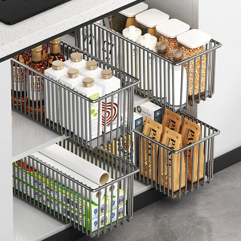 Pull-Out Cabinet Organizer Basket for Under-Sink Storage - Space-Saving Solution for Kitchen Cabinets - Clearance Sale