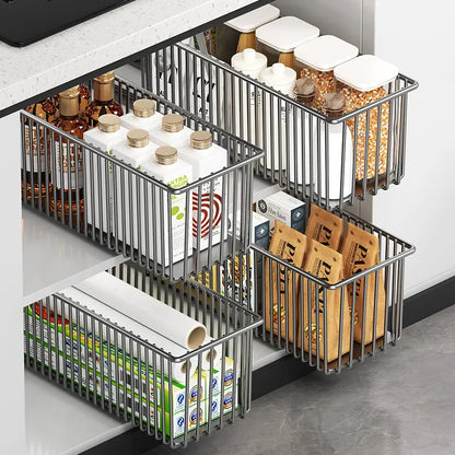 Pull-Out Cabinet Organizer Basket for Under-Sink Storage - Space-Saving Solution for Kitchen Cabinets - Clearance Sale