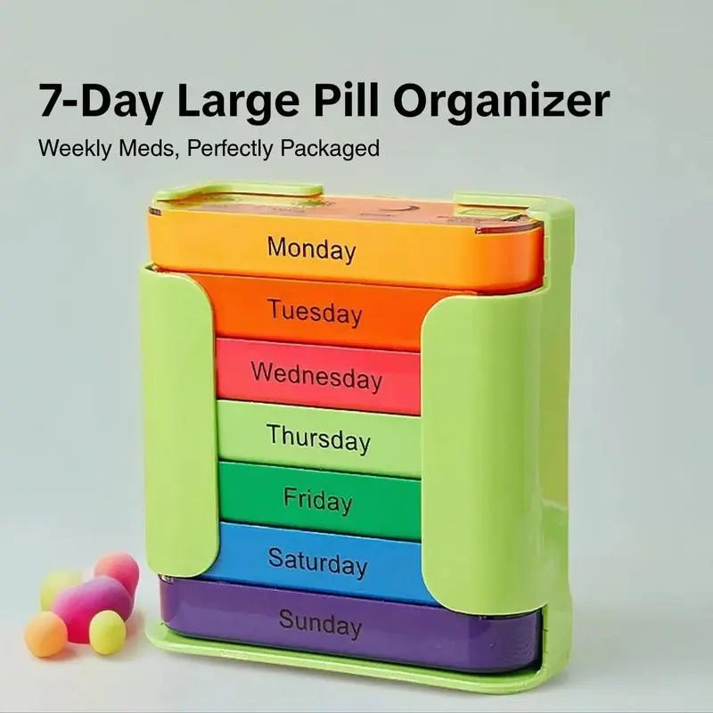 7-Day Pill Organizer with Large Capacity for Home, Office, and Travel - Multicolor Medication Storage Solution