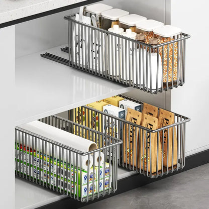 Pull-Out Cabinet Organizer Basket for Under-Sink Storage - Space-Saving Solution for Kitchen Cabinets - Clearance Sale