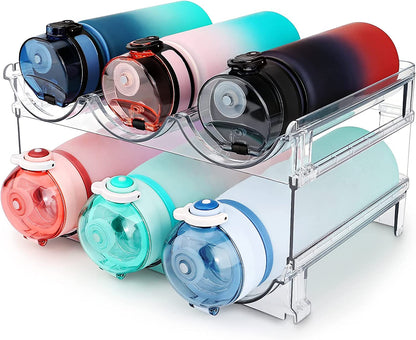 Water Bottle Storage Organizer Set - Stackable Cabinet Rack for Efficient Water Bottle Organization (2 Packs)