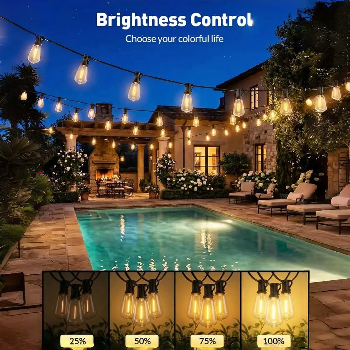 Solar-Powered Outdoor LED String Lights with Remote Control - Available in 30m and 10m Lengths, Featuring Dimmable ST38 Bulbs, IP65 Waterproof Rating, Energy-Efficient, and Shatter-Resistant Design