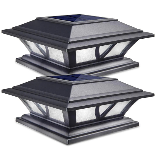 Siedinlar Waterproof Solar Post Cap Lights with Dual Mode Warm/Cool White LED, Suitable for 4x4, 5x5, and 6x6 Wood/Vinyl Posts for Fence, Deck, Railing, Patio, and Backyard Decor, Black/White (2-Pack)