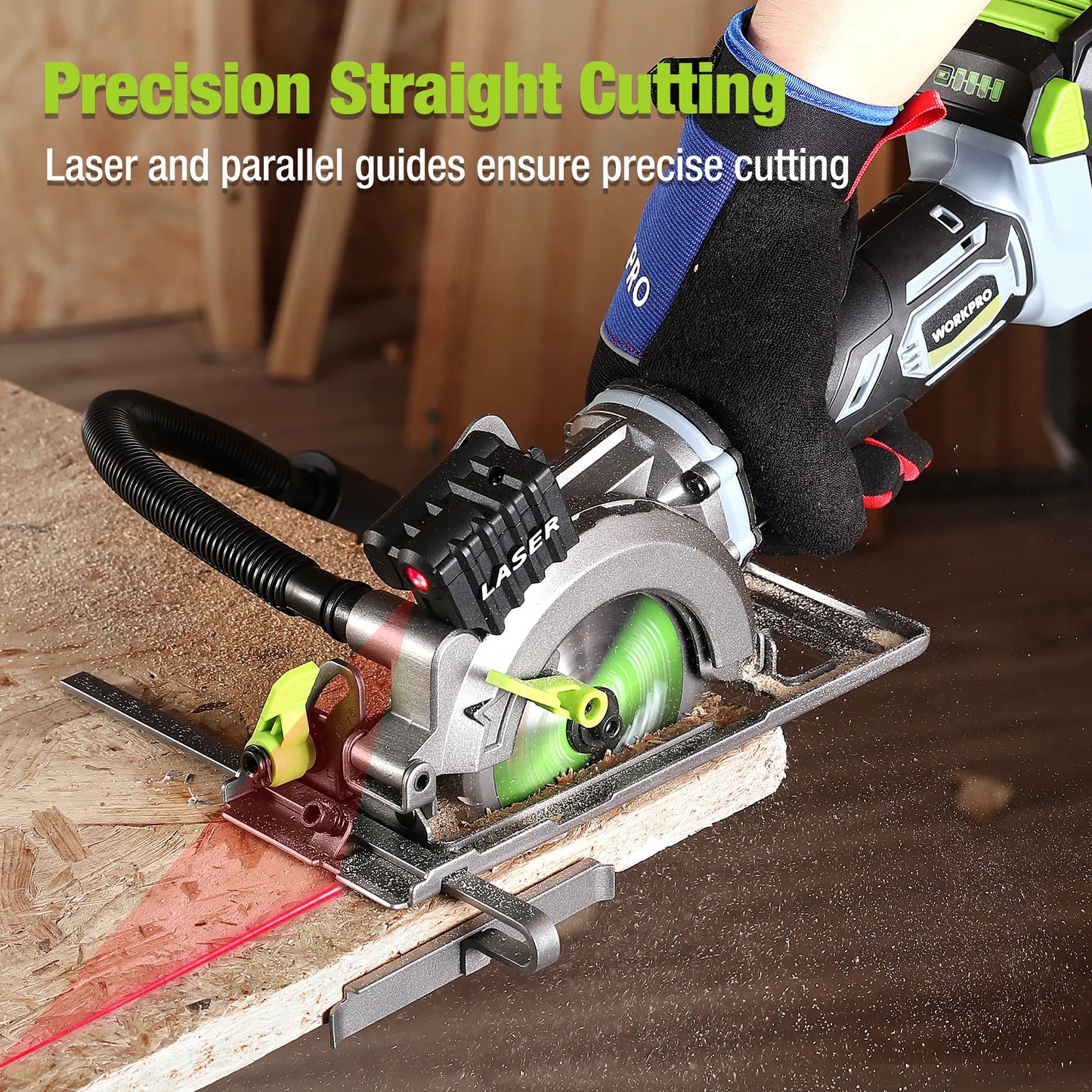 WORKPRO 20V Cordless Mini Circular Saw - 4-1/2" Compact Wireless Circular Saw with 4.0Ah Battery, Fast Charger, 3 Blades, 4500 RPM, Laser Guide, Max Cutting Depth 1-11/16" (90°), 1-1/8" (45°)