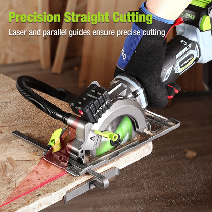 WORKPRO 20V Cordless Mini Circular Saw - 4-1/2" Compact Wireless Circular Saw with 4.0Ah Battery, Fast Charger, 3 Blades, 4500 RPM, Laser Guide, Max Cutting Depth 1-11/16" (90°), 1-1/8" (45°)