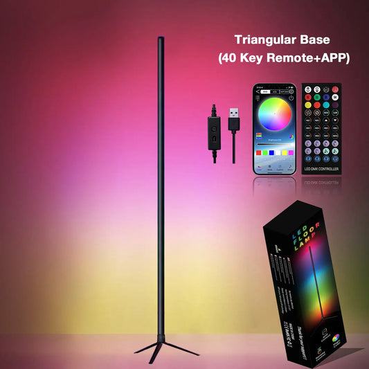 Smart RGB LED Corner Floor Lamp with 16 Million Color Options, Music Sync, Remote & App Control for Modern Bedrooms, Living Rooms, and Gaming Spaces