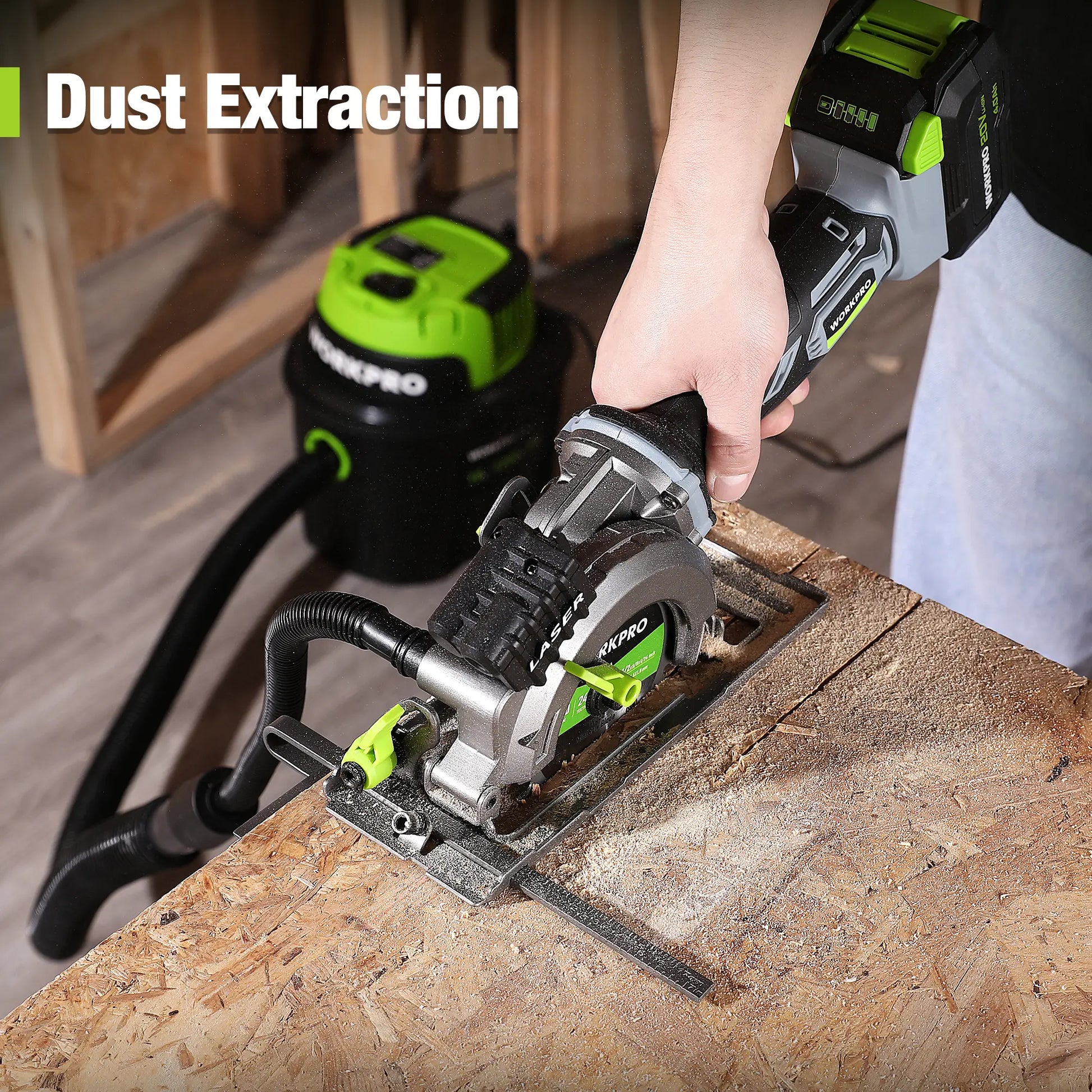 WORKPRO 20V Cordless Mini Circular Saw - 4-1/2" Compact Wireless Circular Saw with 4.0Ah Battery, Fast Charger, 3 Blades, 4500 RPM, Laser Guide, Max Cutting Depth 1-11/16" (90°), 1-1/8" (45°)