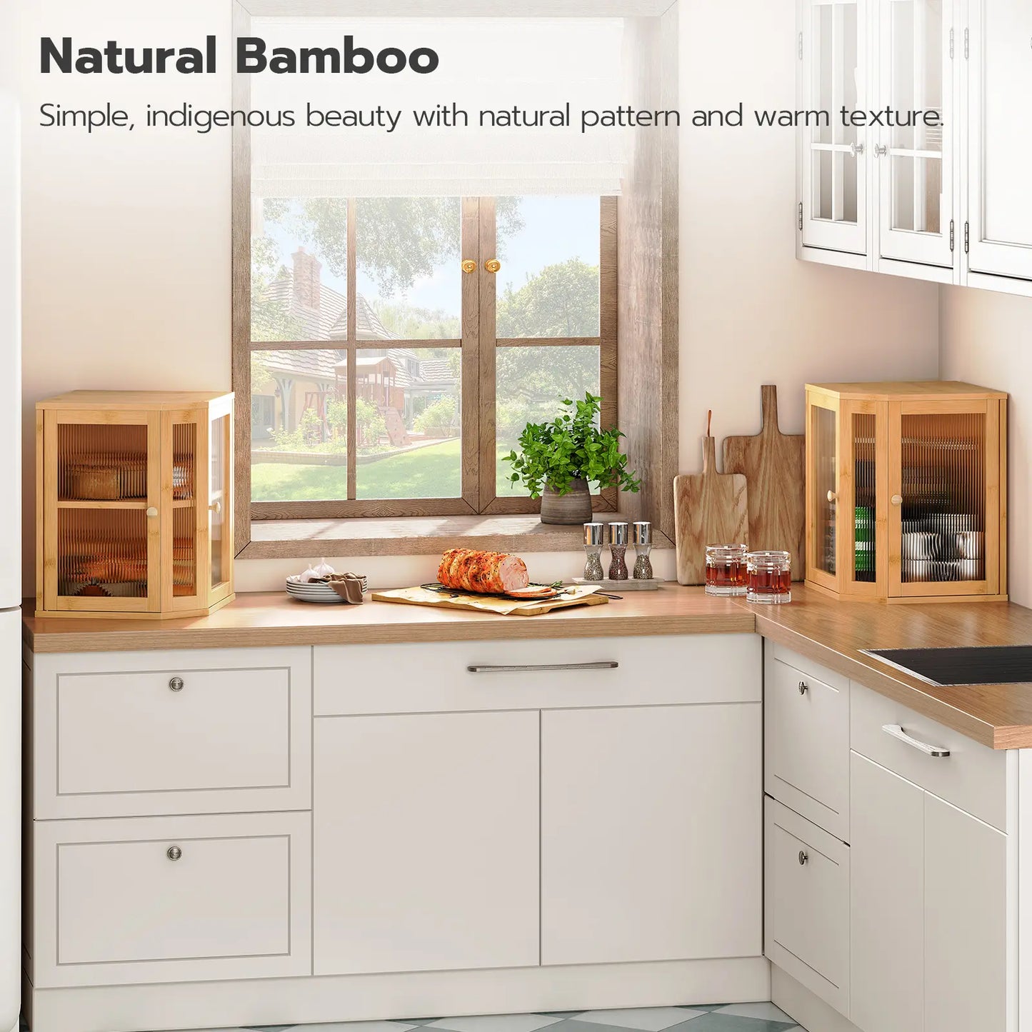 HOOBRO Large Capacity 2-Tier Bamboo Bread Box with Dual Rippled Acrylic Doors for Kitchen Countertop Storage