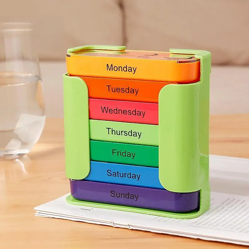 7-Day Pill Organizer with Large Capacity for Home, Office, and Travel - Multicolor Medication Storage Solution