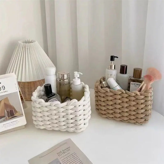 1COUNT/2COUNTS Woven Decorative Storage Basket – Stackable Cosmetics Storage Basket & Desk Organizer, Desktop Bin for Snacks & Home Decor Bedroom Living Room Vanity Bathroom Perfume Storage #GLOBAL PICKS