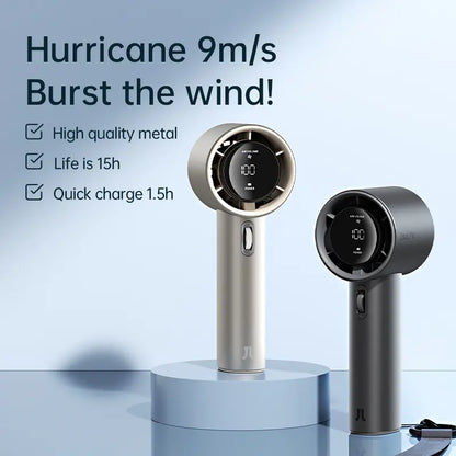 JISULIFE Pro1S Handheld Fan - 5000mAh Rechargeable, Metal Construction, Digital Display, Turbo 9 M/S Airflow, 3-15 Hours Cooling, USB Fast Charging for Travel and Outdoor Use