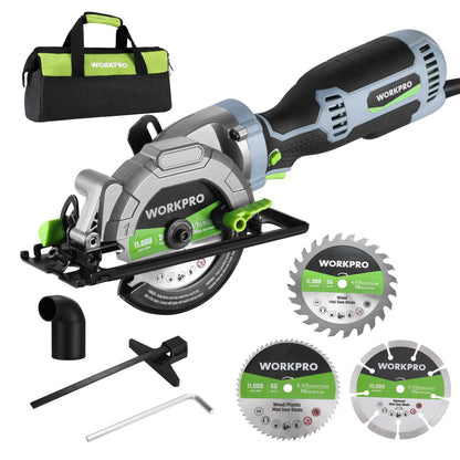 WORKPRO 20V Cordless Mini Circular Saw - 4-1/2" Compact Wireless Circular Saw with 4.0Ah Battery, Fast Charger, 3 Blades, 4500 RPM, Laser Guide, Max Cutting Depth 1-11/16" (90°), 1-1/8" (45°)
