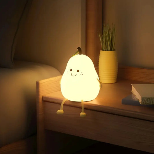 Silicone Pear-Shaped Night Light with USB Charging, 7-Color Glowing Eye Protection Lamp - Ideal for Bedroom, Office Decor, and Gift for Christmas or Valentine's Day