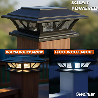 Siedinlar Waterproof Solar Post Cap Lights with Dual Mode Warm/Cool White LED, Suitable for 4x4, 5x5, and 6x6 Wood/Vinyl Posts for Fence, Deck, Railing, Patio, and Backyard Decor, Black/White (2-Pack)