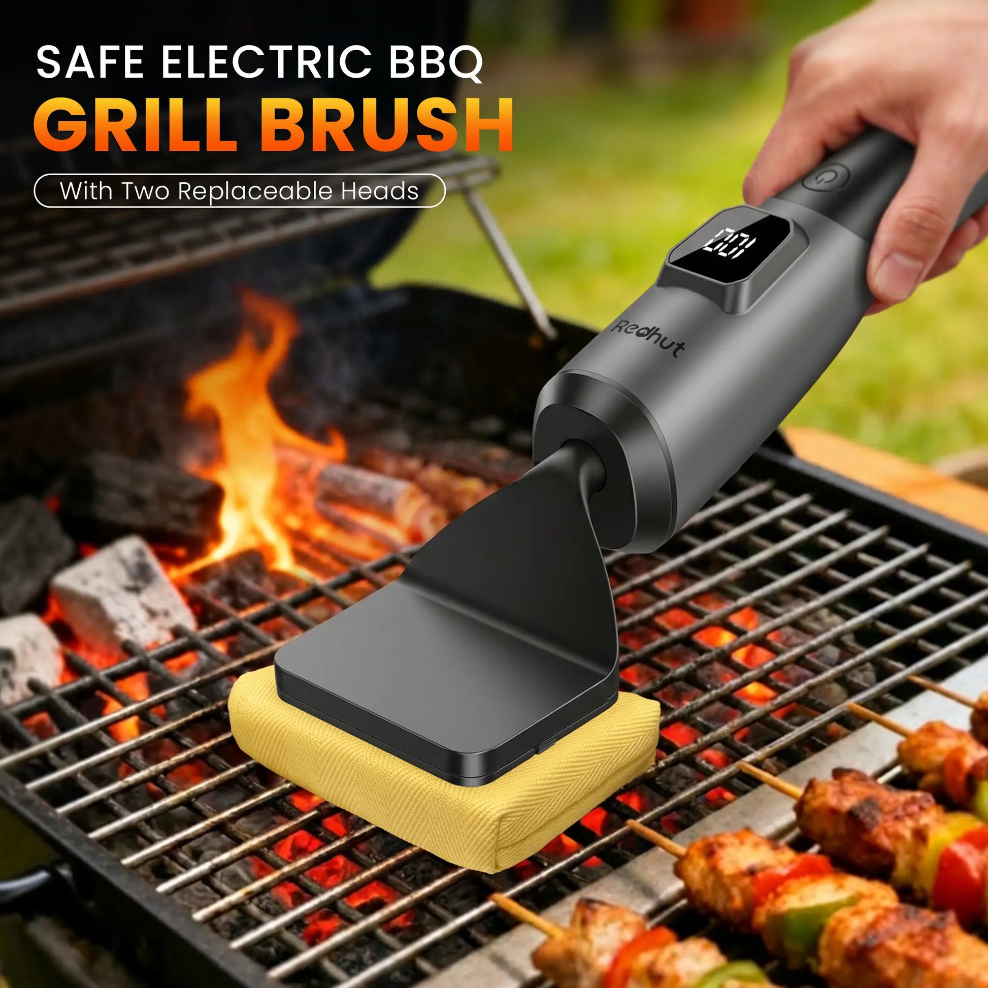 Redhut Cordless Electric Grill Brush with Fireproof Cloth and Shed-Free Steel Wool - 240-Minute Runtime, High-Frequency Vibration for Gas, Charcoal, and Smoker Grates - Ideal for Camping, BBQ, and Family Gatherings 2026