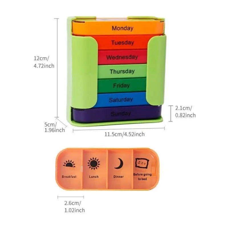 7-Day Pill Organizer with Large Capacity for Home, Office, and Travel - Multicolor Medication Storage Solution