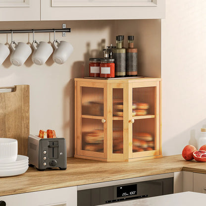 HOOBRO Large Capacity 2-Tier Bamboo Bread Box with Dual Rippled Acrylic Doors for Kitchen Countertop Storage