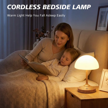 Dawnwake Cordless Rechargeable Mushroom Lamp with Touch Control, Waterproof Shower Light, Dimmable LED Night Light, 4000mAh USB Battery