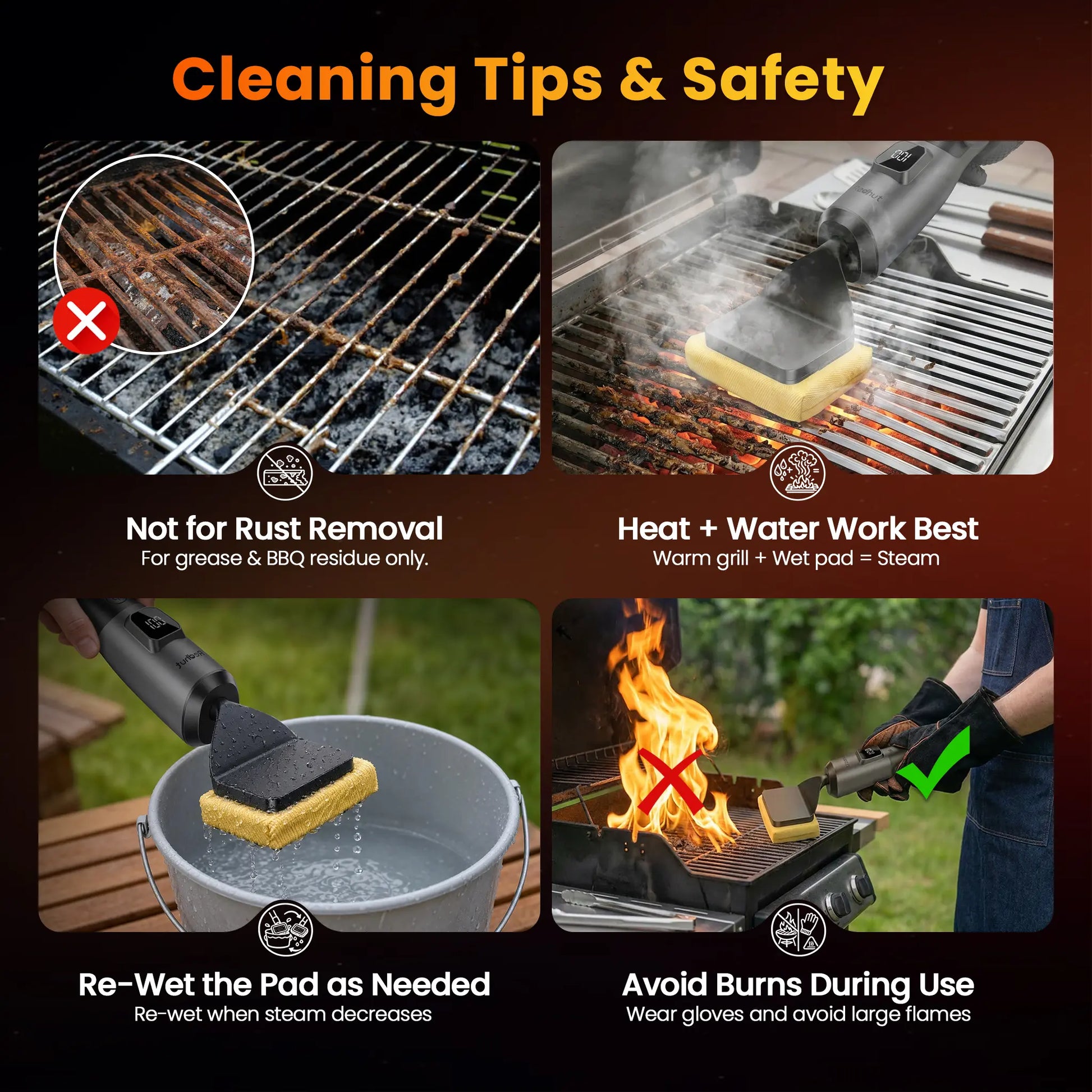 Redhut Cordless Electric Grill Brush with Fireproof Cloth and Shed-Free Steel Wool - 240-Minute Runtime, High-Frequency Vibration for Gas, Charcoal, and Smoker Grates - Ideal for Camping, BBQ, and Family Gatherings 2026