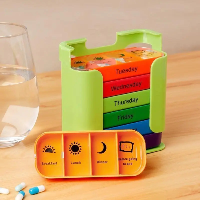 7-Day Pill Organizer with Large Capacity for Home, Office, and Travel - Multicolor Medication Storage Solution