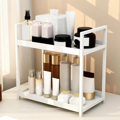 2-Tier Versatile Desktop Storage Rack for Cosmetics, Spices, and Beauty Supplies - Ideal Organizer Shelf for Kitchen, Bathroom, and Vanity
