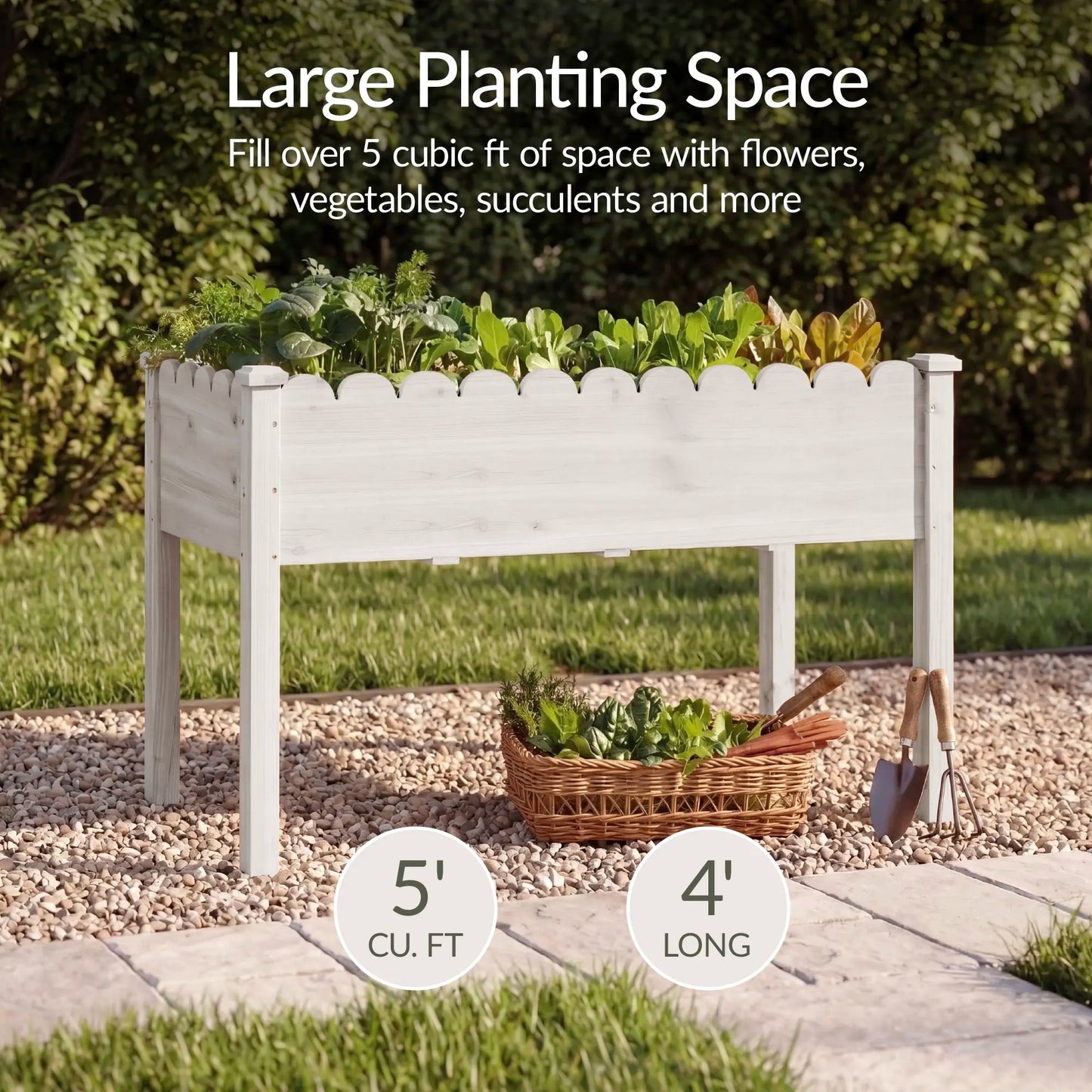 48" x 24" x 30" Elevated Wooden Garden Bed with Foot Caps and Liner by Best Choice Products