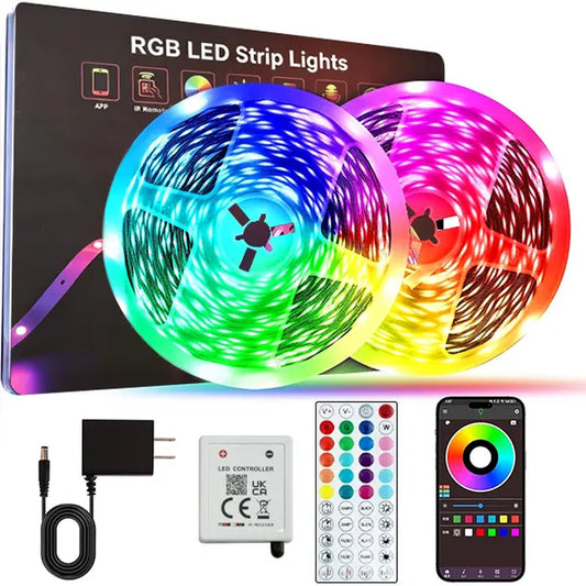 100Ft Bluetooth LED Strip Lights with Smart App Control and Music Sync - Color Changing RGB Lighting for Bedroom Decor, Remote Control, and Customizable Cuttable Design for Home, Parties, and Holiday Celebrations