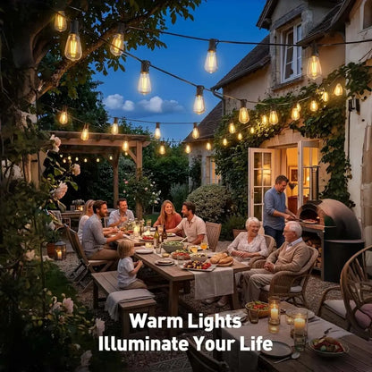 Solar-Powered Outdoor LED String Lights with Remote Control - Available in 30m and 10m Lengths, Featuring Dimmable ST38 Bulbs, IP65 Waterproof Rating, Energy-Efficient, and Shatter-Resistant Design