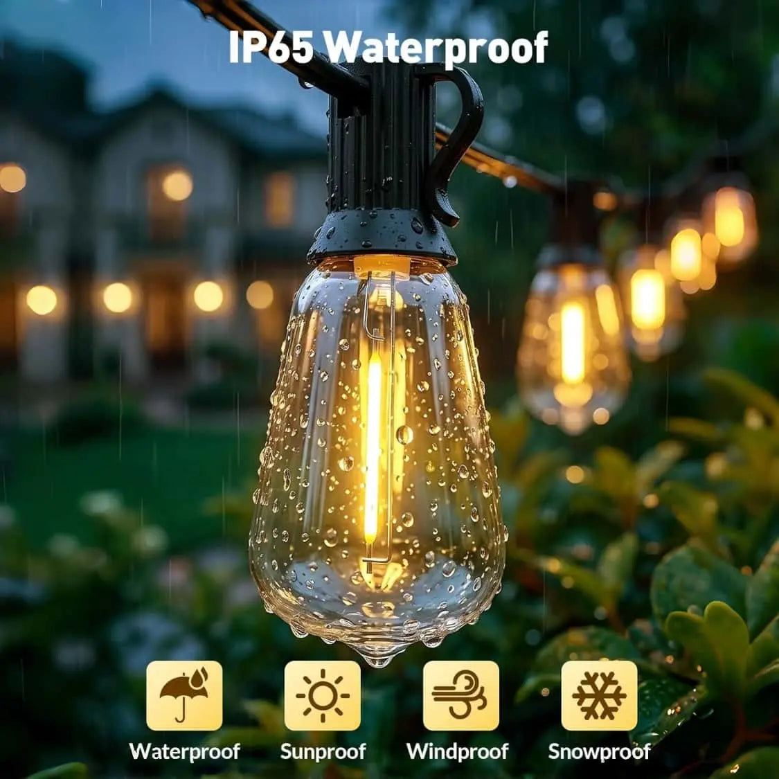 Solar-Powered Outdoor LED String Lights with Remote Control - Available in 30m and 10m Lengths, Featuring Dimmable ST38 Bulbs, IP65 Waterproof Rating, Energy-Efficient, and Shatter-Resistant Design