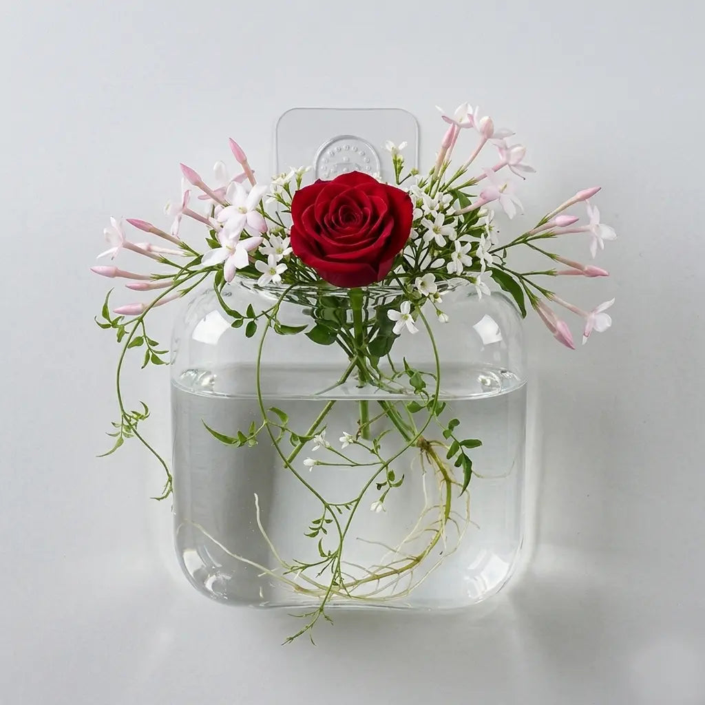 Set of 2 Clear Glass Wall-Mounted Planters for Hydroponic Plant Propagation - Elegant Terrarium Vases for Home, Office, and Garden Decor