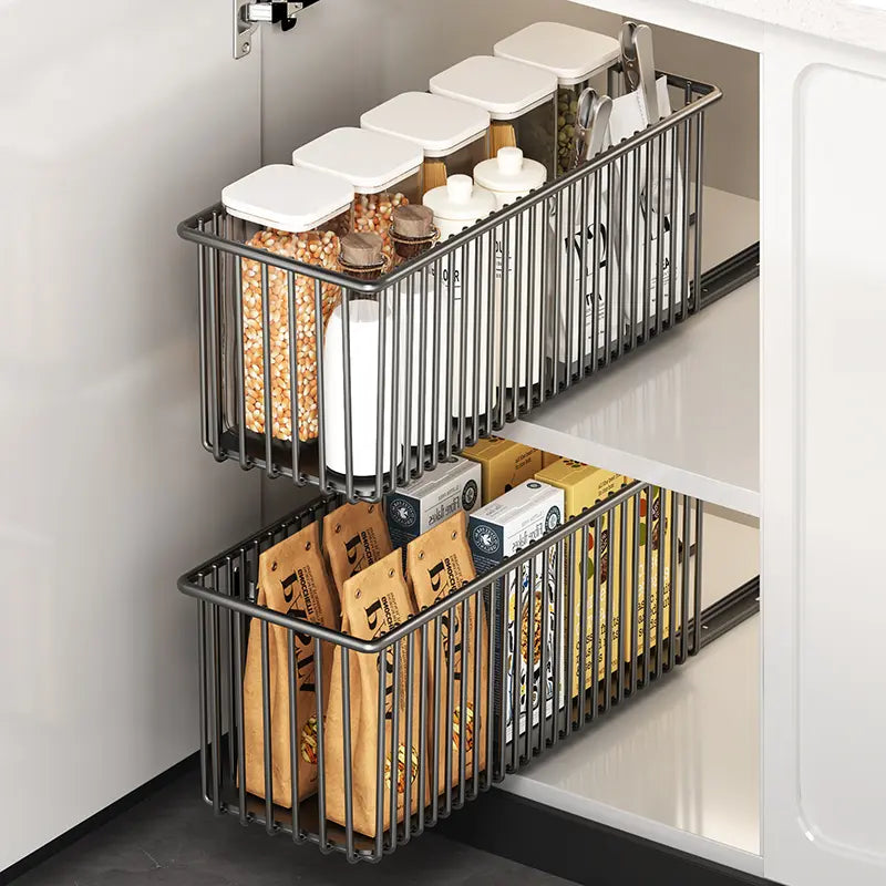 Pull-Out Cabinet Organizer Basket for Under-Sink Storage - Space-Saving Solution for Kitchen Cabinets - Clearance Sale