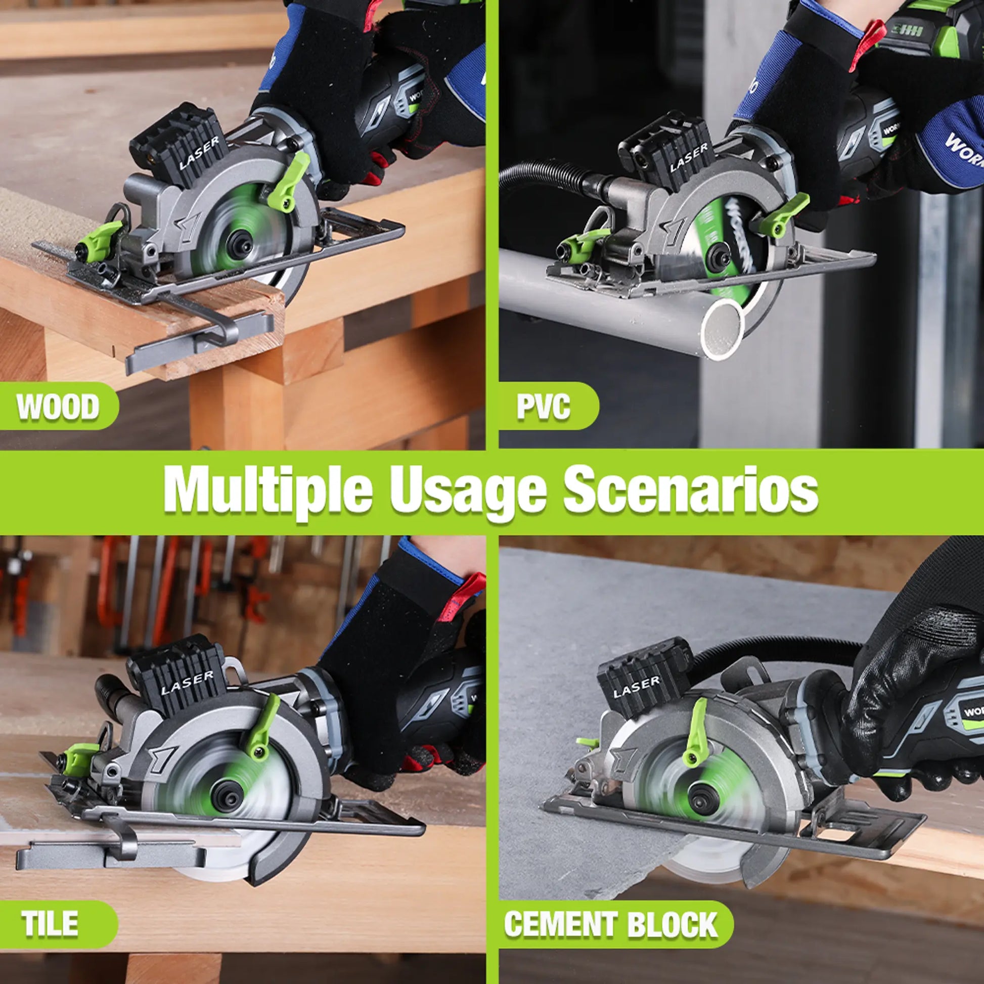 WORKPRO 20V Cordless Mini Circular Saw - 4-1/2" Compact Wireless Circular Saw with 4.0Ah Battery, Fast Charger, 3 Blades, 4500 RPM, Laser Guide, Max Cutting Depth 1-11/16" (90°), 1-1/8" (45°)