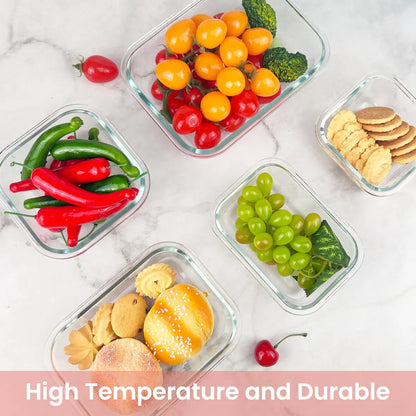 Premium 8-Pack Glass Food Storage Containers - Stackable, Airtight, Square with Lids, Oven, Microwave, and Freezer Safe - Green Rectangle Kitchen Organizers